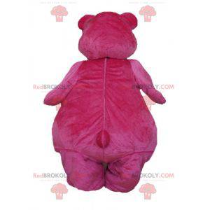 Grande mascotte orso rosa e bianco paffuto e carino -
