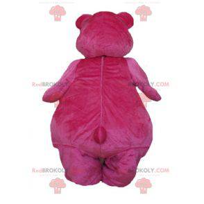 Grande mascotte orso rosa e bianco paffuto e carino -