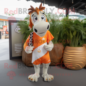 Orange Quagga mascot costume character dressed with a Board Shorts and Coin purses