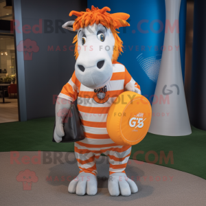 Orange Quagga mascot costume character dressed with a Board Shorts and Coin purses