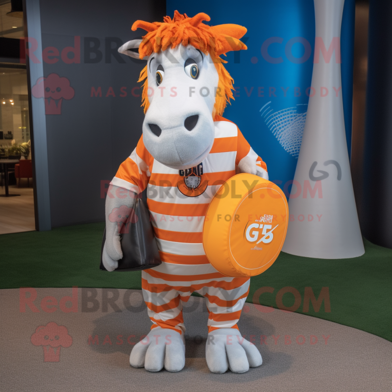 Orange Quagga mascot costume character dressed with a Board Shorts and Coin purses