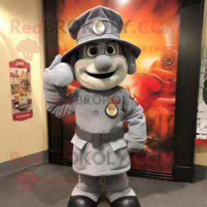 Gray Fire Fighter mascot costume character dressed with a Empire Waist Dress and Beanies