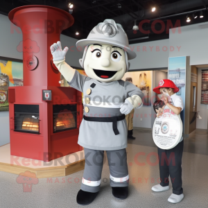 Gray Fire Fighter mascot costume character dressed with a Empire Waist Dress and Beanies
