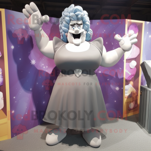 Gray Strongman mascot costume character dressed with a Midi Dress and Earrings