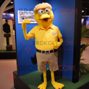 Beige Canary mascot costume character dressed with a Polo Tee and Cufflinks