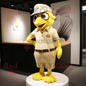 Beige Canary mascot costume character dressed with a Polo Tee and Cufflinks
