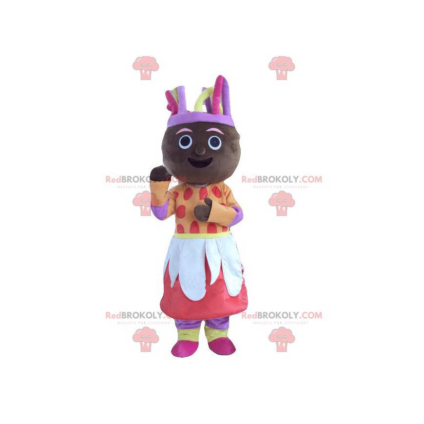 Mascota de mujer africana en traje colorido - Redbrokoly.com