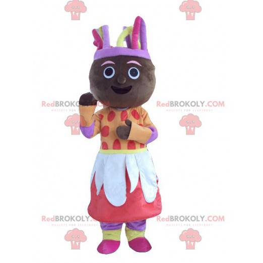 Afrykańska kobieta maskotka w kolorowym stroju - Redbrokoly.com