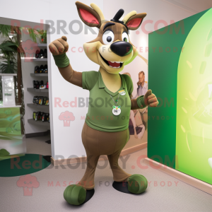 Olive Deer mascot costume character dressed with a Tank Top and Rings