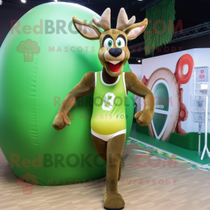 Olive Deer mascot costume character dressed with a Tank Top and Rings