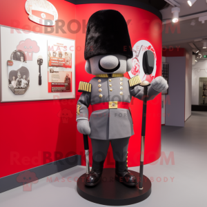Gray British Royal Guard mascot costume character dressed with a Shorts and Hats