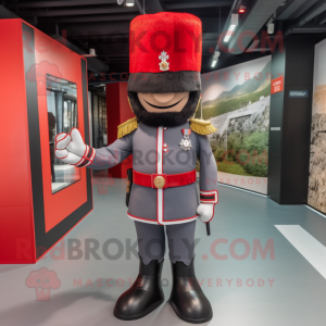 Gray British Royal Guard mascot costume character dressed with a Shorts and Hats