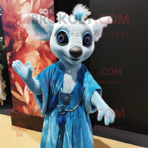 Sky Blue Aye-Aye mascot costume character dressed with a Midi Dress and Shawls
