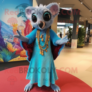 Sky Blue Aye-Aye mascot costume character dressed with a Midi Dress and Shawls