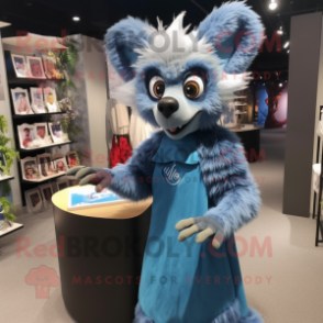 Sky Blue Aye-Aye mascot costume character dressed with a Midi Dress and Shawls