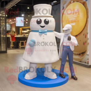 Cream Wedding Cake mascot costume character dressed with a Boyfriend Jeans and Shoe clips