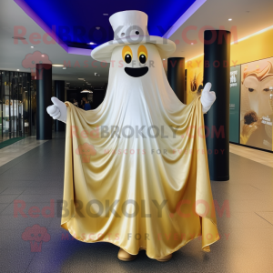 Gold Ghost mascot costume character dressed with a Maxi Skirt and Hats