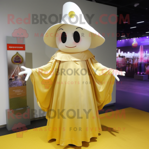 Gold Ghost mascot costume character dressed with a Maxi Skirt and Hats