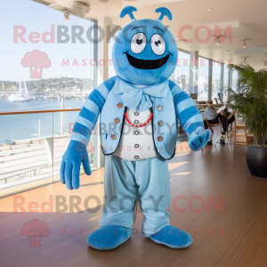 Sky Blue Lobster mascot costume character dressed with a Dress Pants and Belts