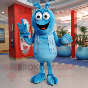 Sky Blue Lobster mascot costume character dressed with a Dress Pants and Belts