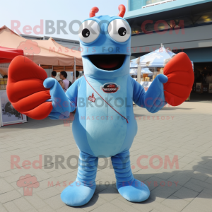 Sky Blue Lobster mascot costume character dressed with a Dress Pants and Belts