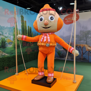 Orange Tightrope Walker mascot costume character dressed with a Corduroy Pants and Digital watches