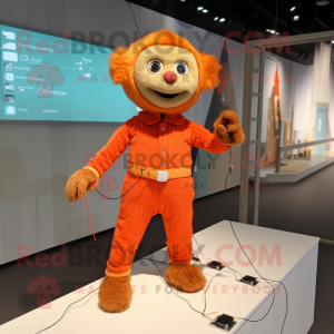 Orange Tightrope Walker mascot costume character dressed with a Corduroy Pants and Digital watches