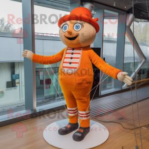 Orange Tightrope Walker mascot costume character dressed with a Corduroy Pants and Digital watches