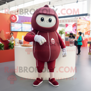 Maroon Ice Cream mascot costume character dressed with a Sweatshirt and Digital watches