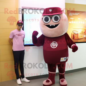 Maroon Ice Cream mascot costume character dressed with a Sweatshirt and Digital watches