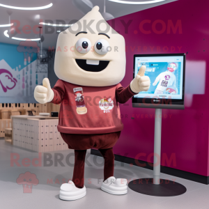 Maroon Ice Cream mascot costume character dressed with a Sweatshirt and Digital watches