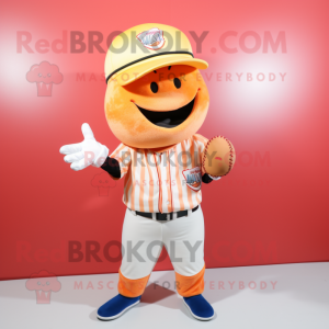 Peach Baseball Glove mascot costume character dressed with a V-Neck Tee and Berets