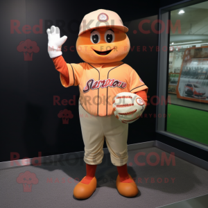 Peach Baseball Glove mascot costume character dressed with a V-Neck Tee and Berets