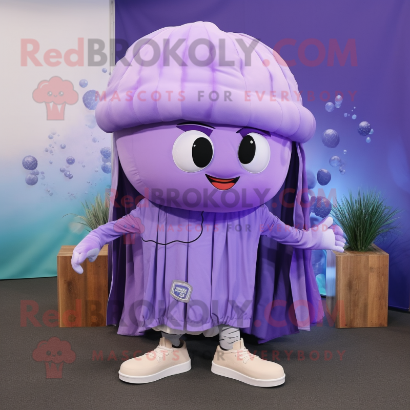 Lavender Jellyfish mascot costume character dressed with a Cargo Pants and Beanies