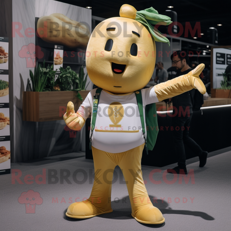 Gold Radish mascot costume character dressed with a T-Shirt and Suspenders Gold Radish mascot costume character dressed with a T-Shirt and Suspenders