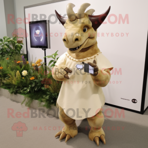 Beige Triceratops mascotte...