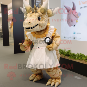 Beige Triceratops maskot...