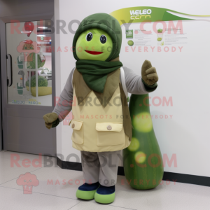 Olive Melon mascot costume character dressed with a Hoodie and Scarves