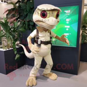 Beige Geckos maskot kostume...