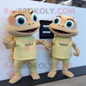 Beige Geckos mascot costume character dressed with a Trousers and Smartwatches