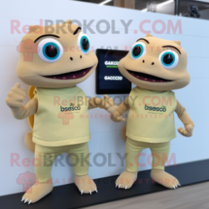 Beige Geckos mascot costume character dressed with a Trousers and Smartwatches