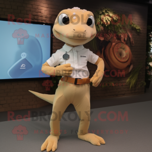 Beige Geckos mascot costume character dressed with a Trousers and Smartwatches