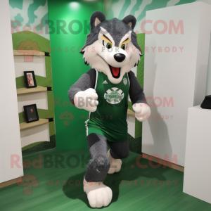 Forest Green Wolf mascot costume character dressed with a Running Shorts and Clutch bags