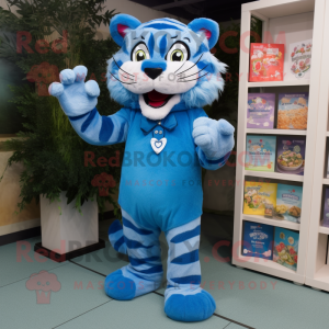 Blue Tiger mascot costume character dressed with a Culottes and Brooches