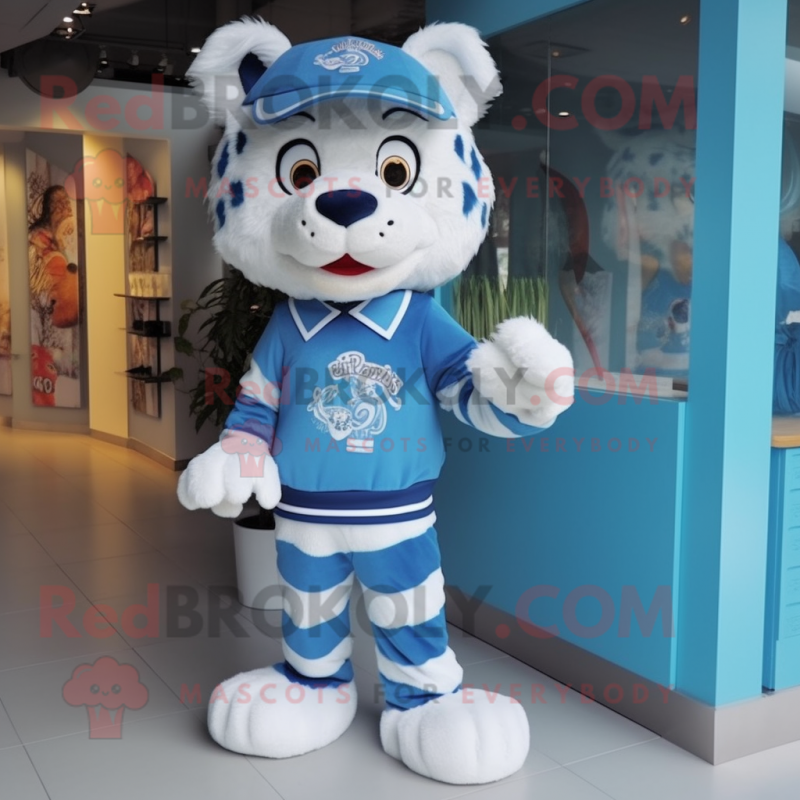 Blue Tiger mascot costume character dressed with a Culottes and Brooches