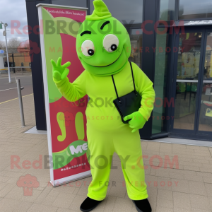 Lime Green Mime mascot costume character dressed with a Trousers and Clutch bags