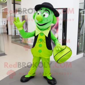 Lime Green Mime mascot costume character dressed with a Trousers and Clutch bags