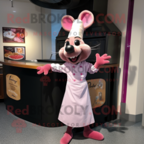 Pink Ratatouille mascot costume character dressed with a Dress Pants and Hair clips