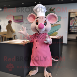 Pink Ratatouille mascot costume character dressed with a Dress Pants and Hair clips