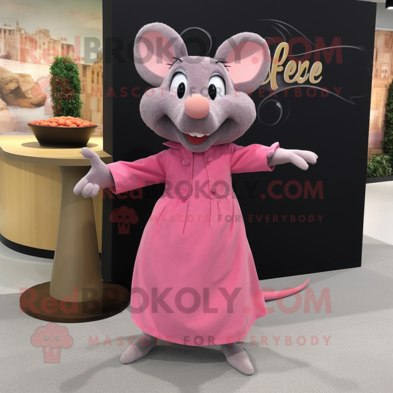 Pink Ratatouille mascot costume character dressed with a Dress Pants and Hair clips Pink Ratatouille mascot costume character dressed with a Dress Pants and Hair clips